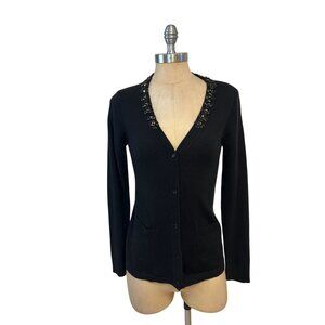 Kate Spade Eryn Black Embellished Cardigan Sweater Wool Medium
